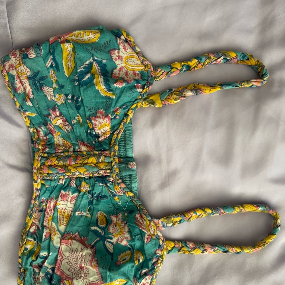 Floral Green and Yellow Strappy Top